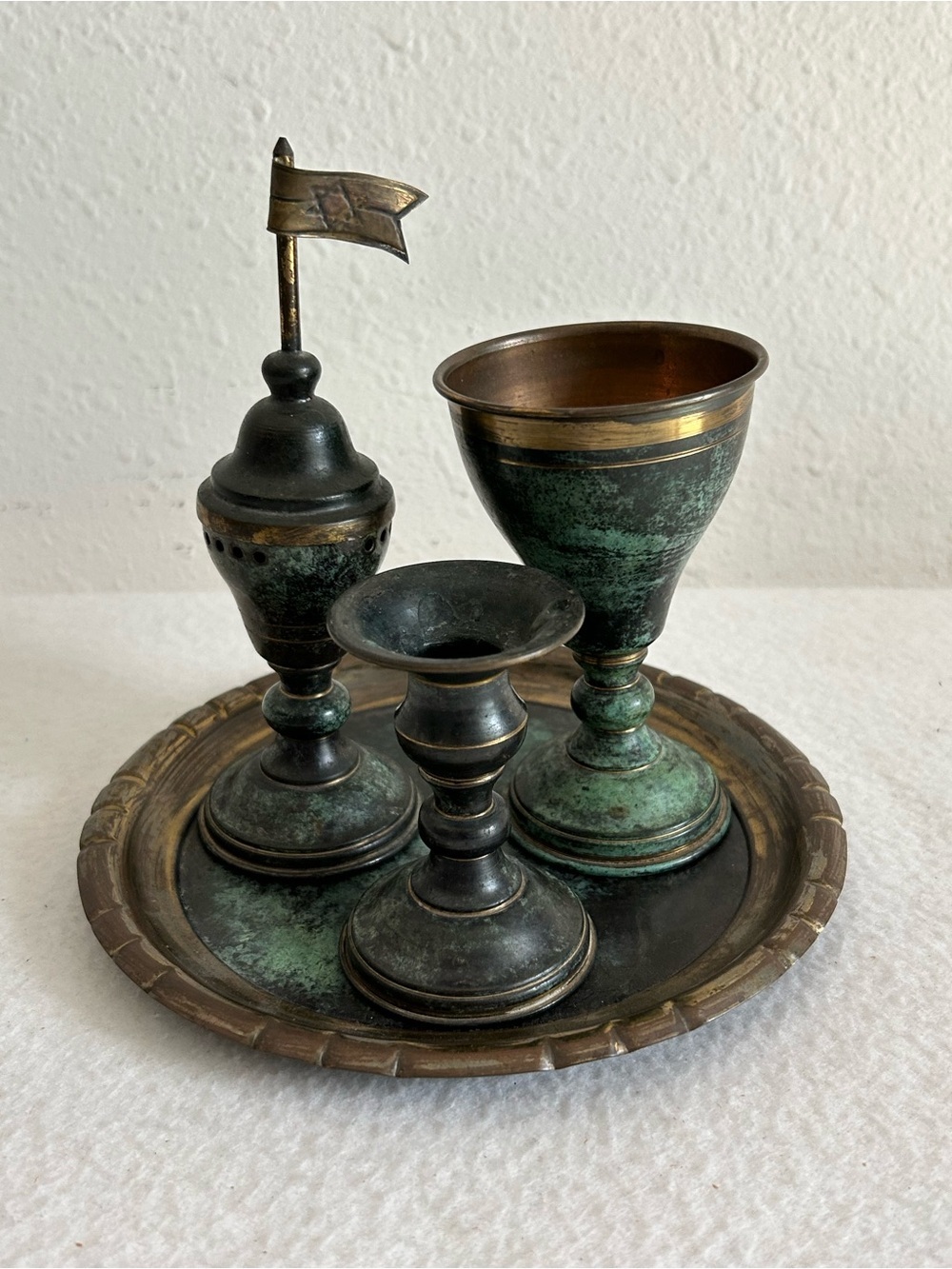 Vintage Havdalah Set Ritual Shabbat Jewish Candle Holder Kiddush Cup Besamim